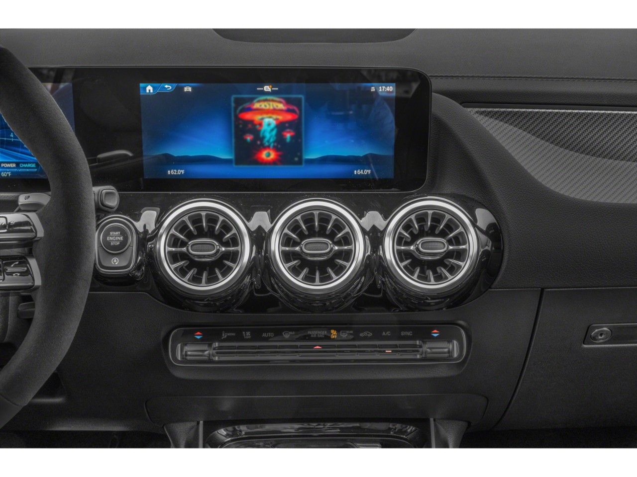 Dashboard with digital infotainment and triple circular air vents
