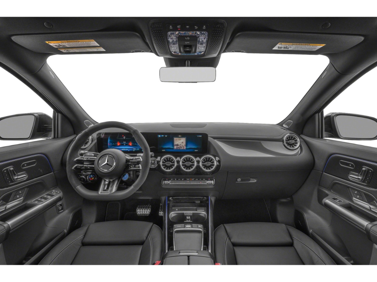 Interior with digital dashboard, sporty steering wheel, and carbon fiber trim