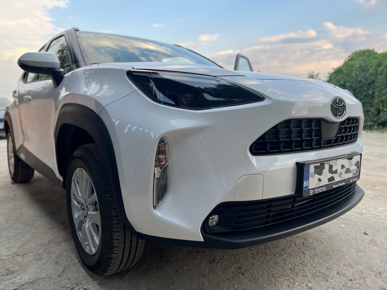 Front grille and sleek headlights of the vehicle