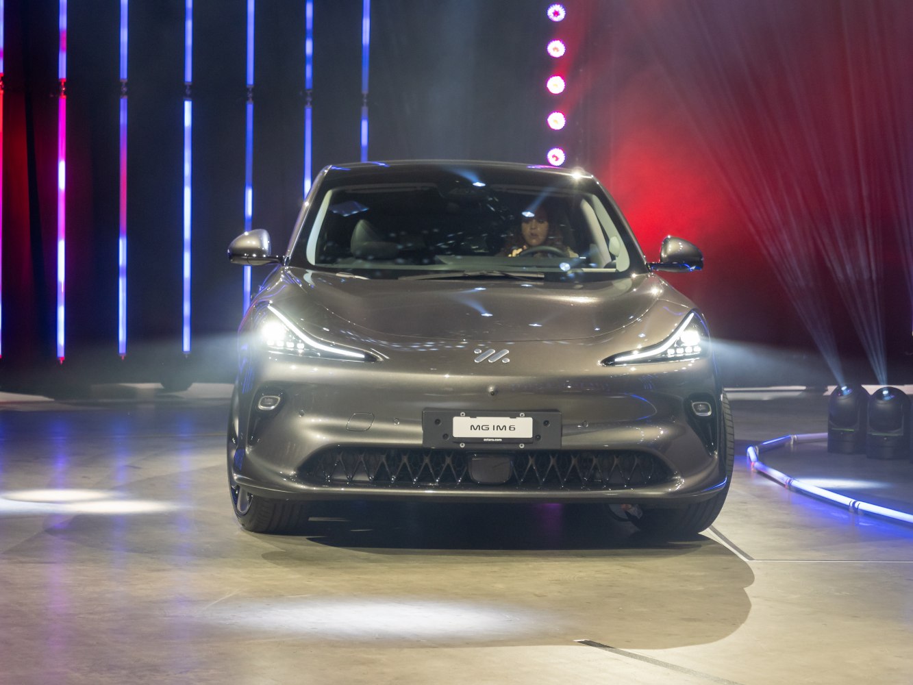 Front view of modern vehicle with LED headlights and sleek design