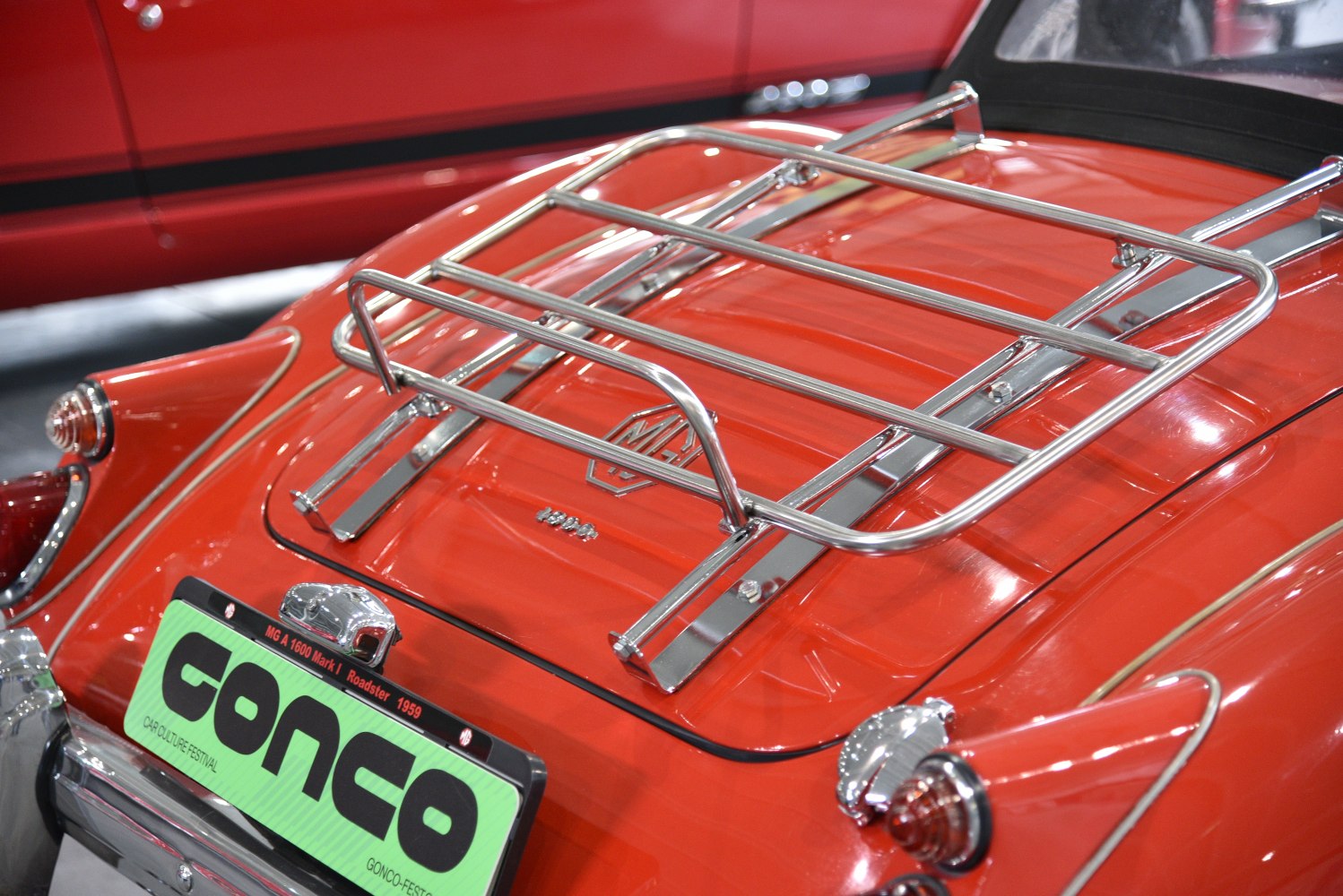 Chrome luggage rack on classic car trunk lid
