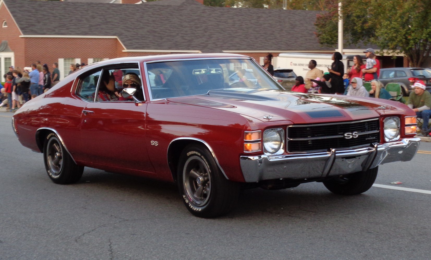 Classic muscle car front with SS badge and bold styling