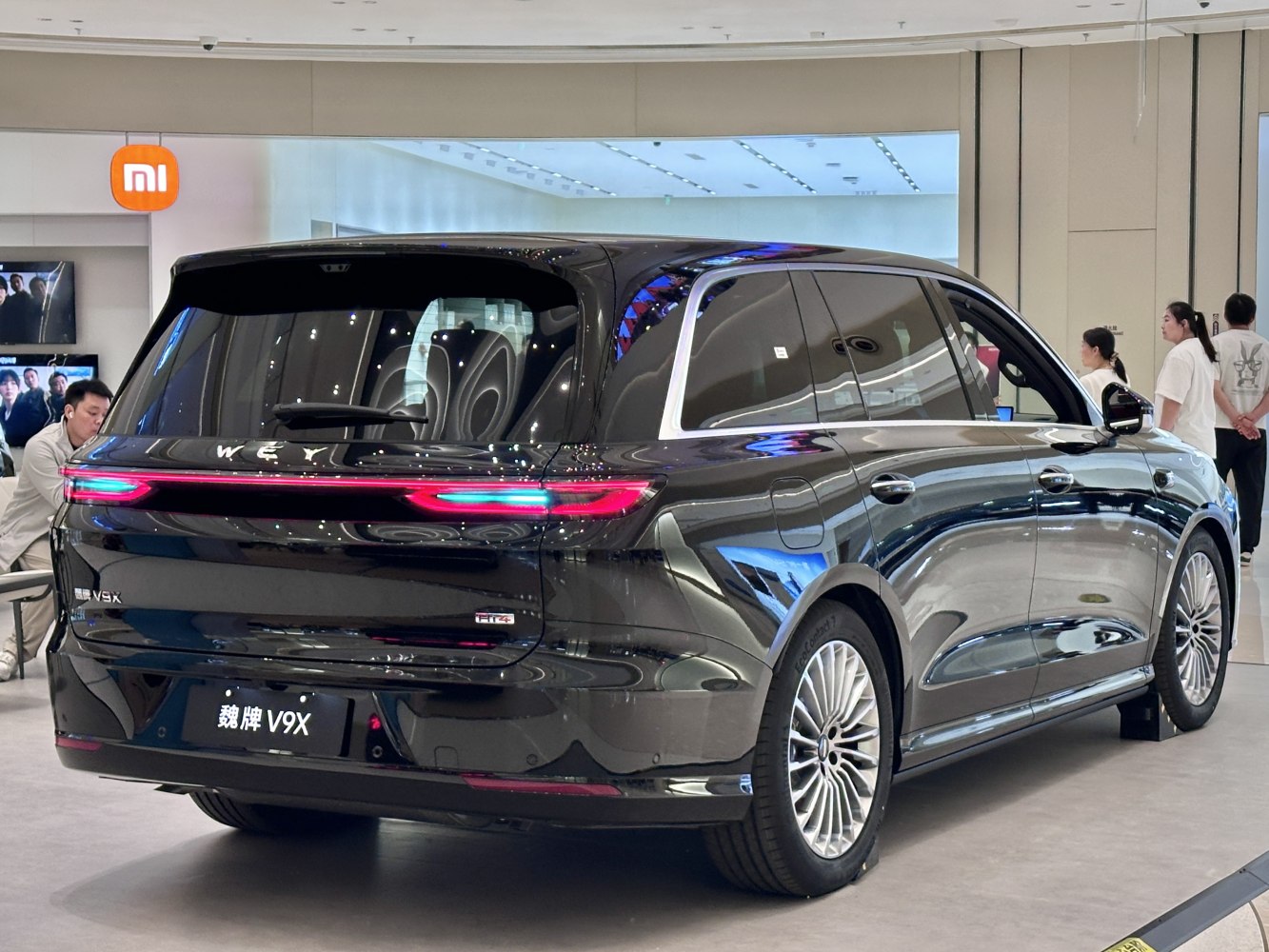 Rear view with continuous LED taillight strip and alloy wheels