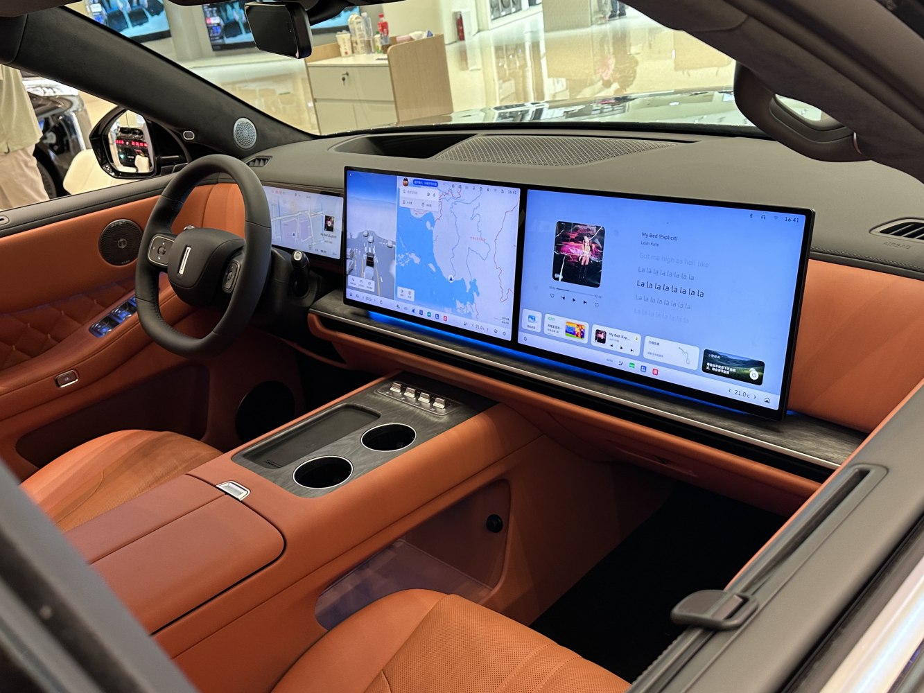 Modern luxury interior with expansive digital touchscreen dashboard