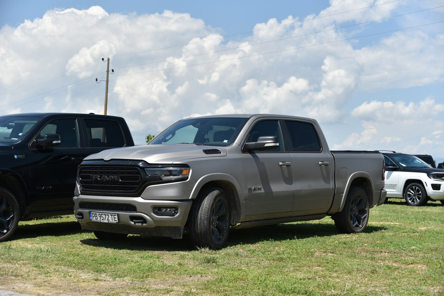 Pickup truck with blacked-out grille and LED headlights