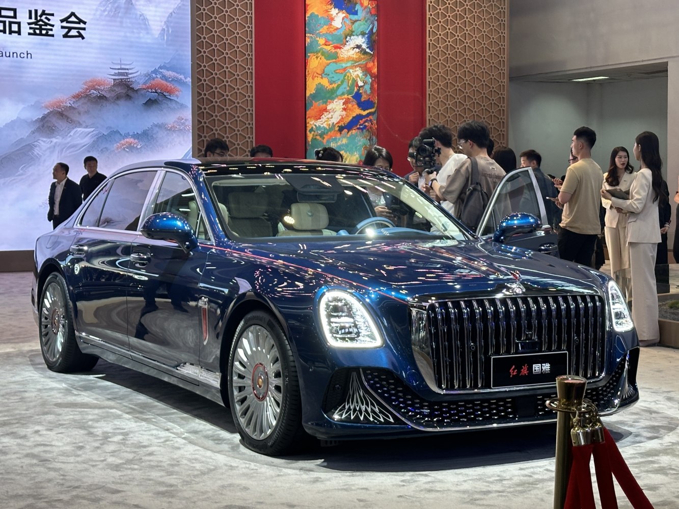 Luxury sedan with prominent chrome grille and LED headlights