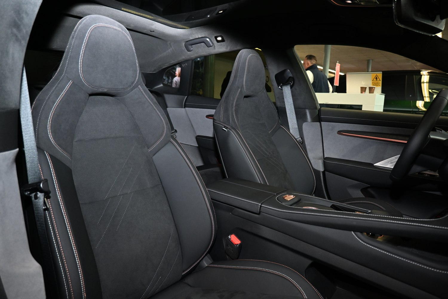 Front seats and center console with detailed stitching