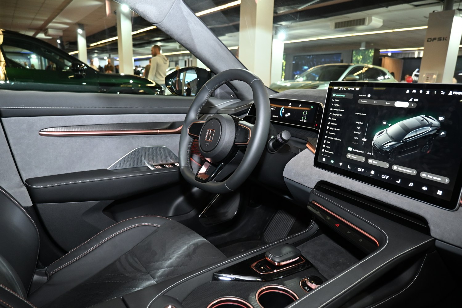 Digital instrument cluster and touchscreen infotainment display in car interior