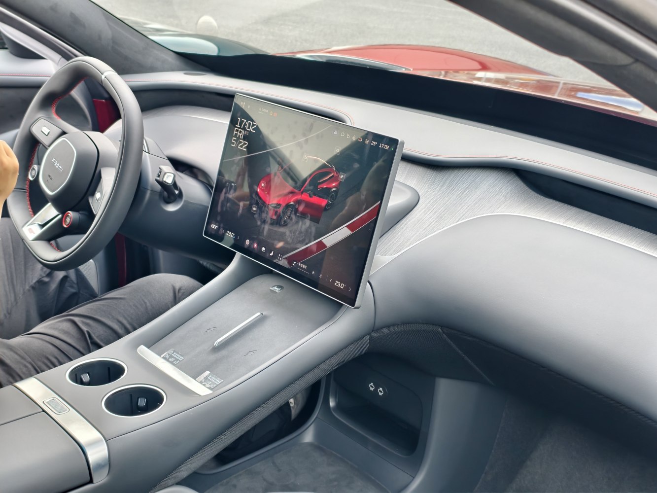 Dashboard and large central touchscreen display in car interior