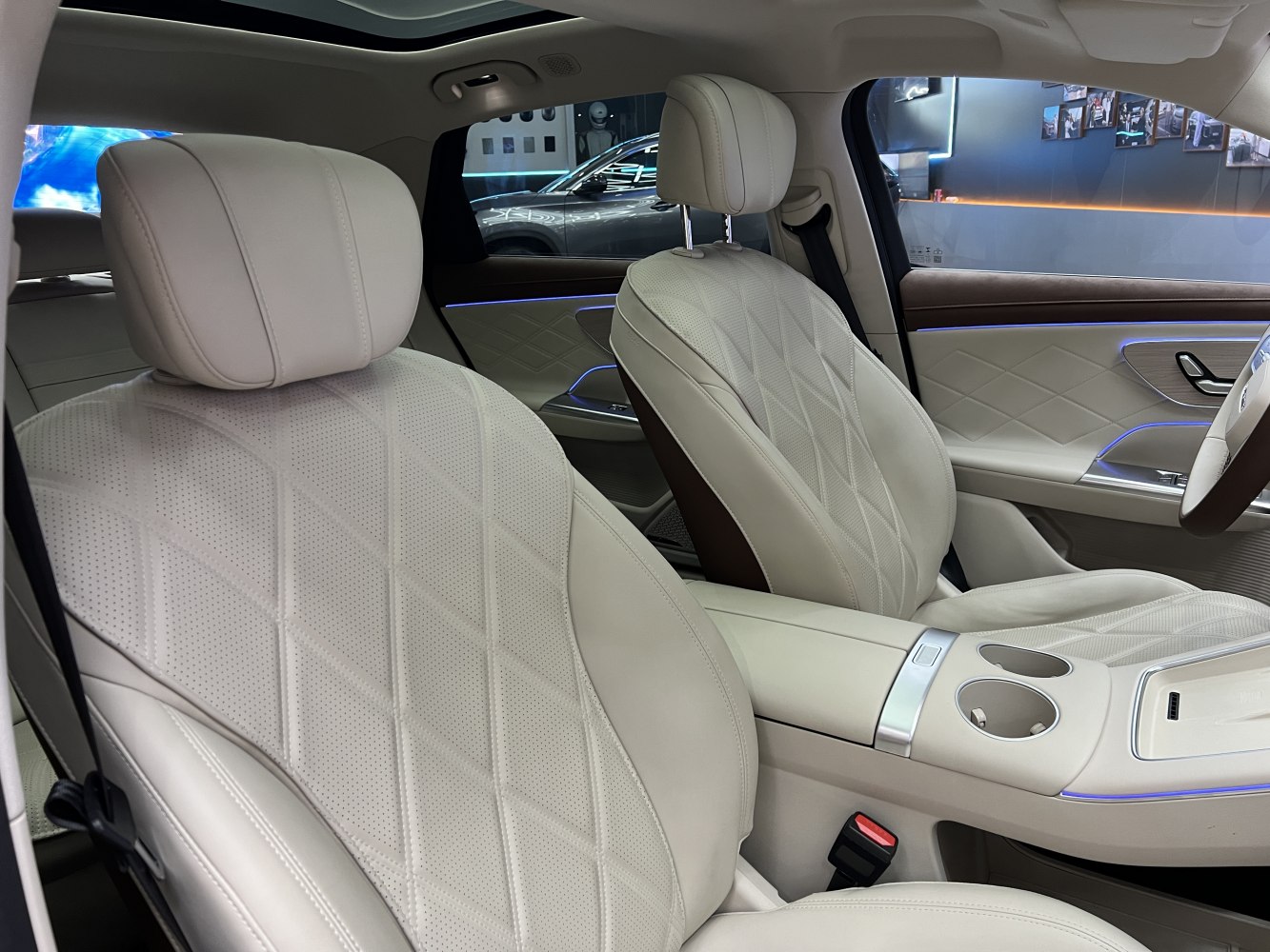 Quilted leather seats with ambient lighting and sunroof interior
