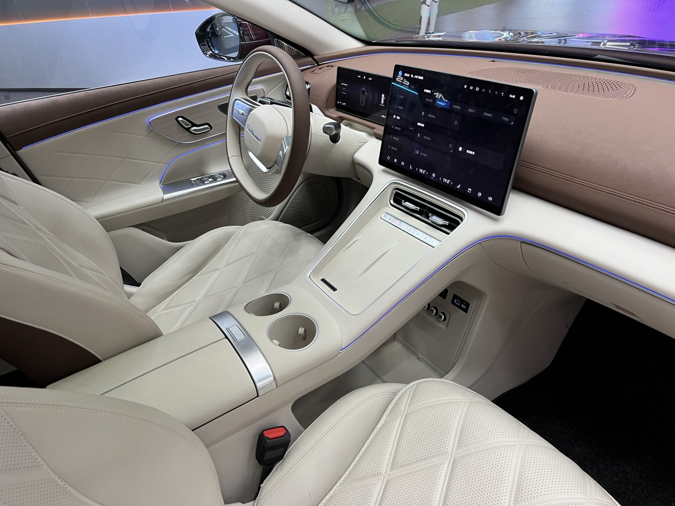 Quilted leather seats and large touchscreen infotainment display