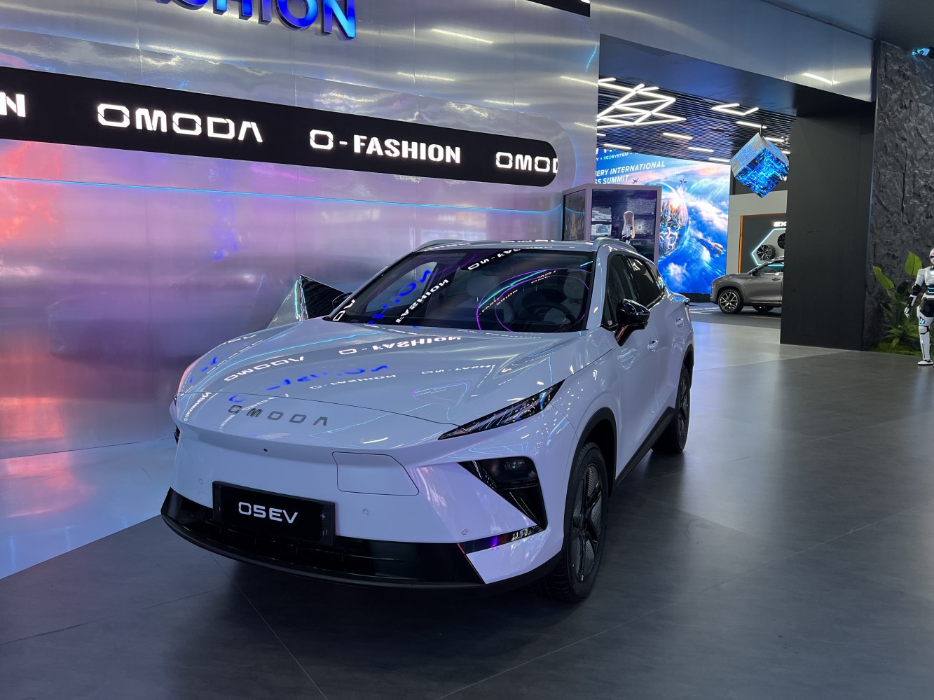 Aerodynamic front and modern lighting of futuristic SUV