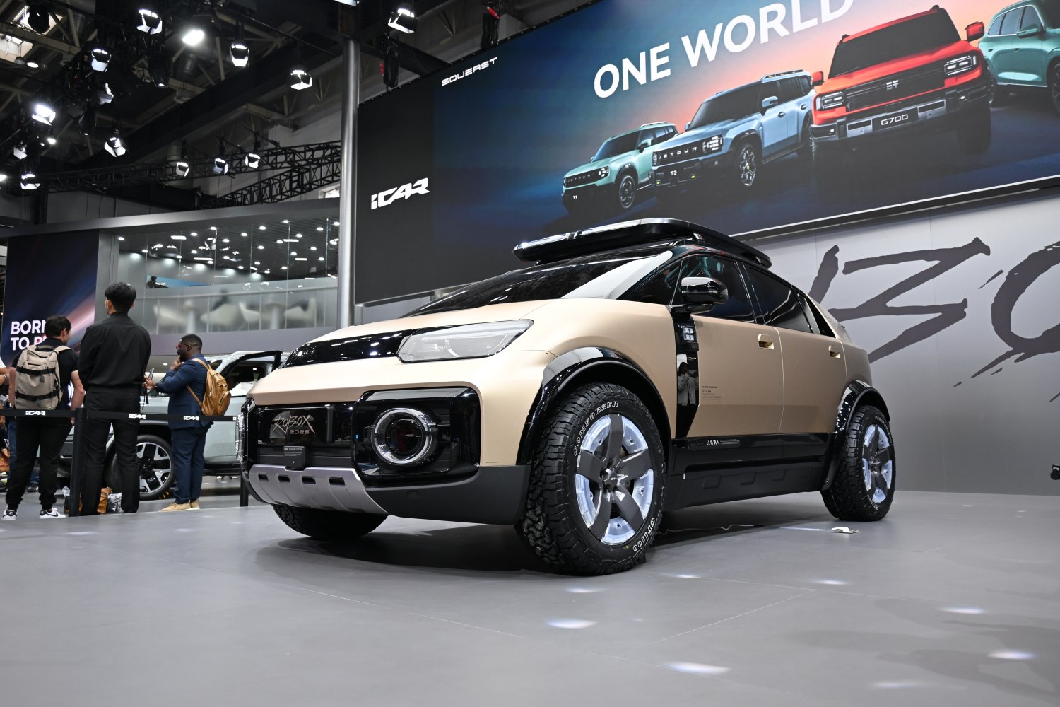 Futuristic SUV with geometric design and advanced headlights
