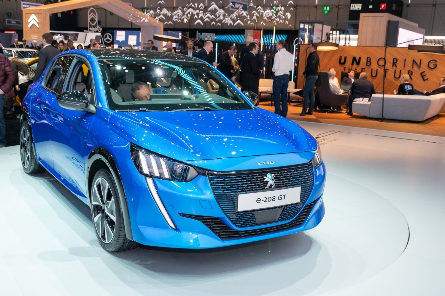 Electric hatchback front with LED headlights and sporty grille