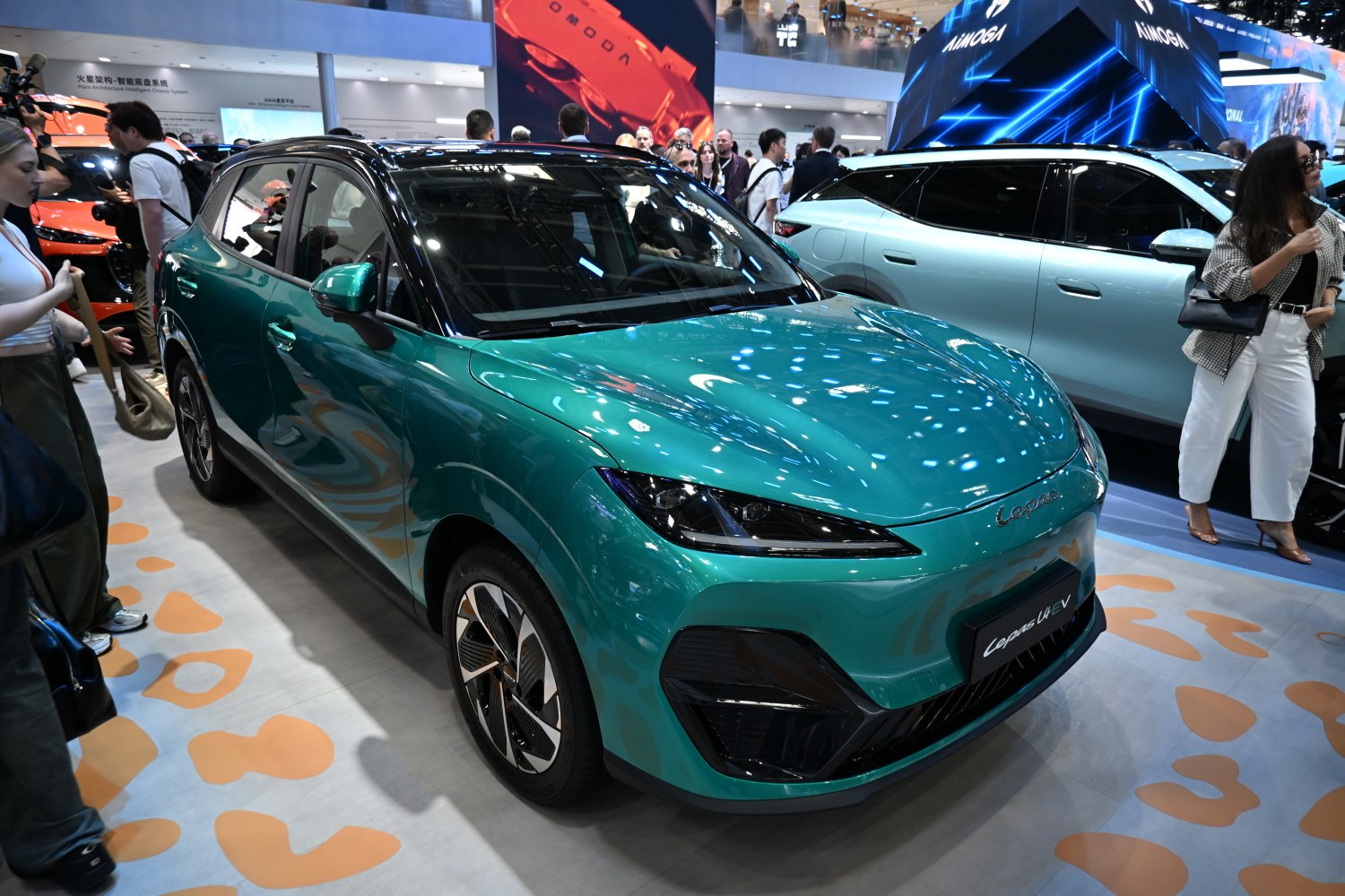 Electric SUV with sleek LED headlights and aerodynamic design