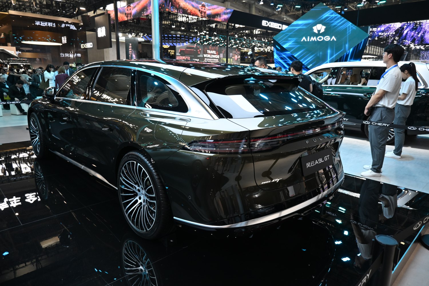 Sleek rear design and multi-spoke alloy wheels on luxury wagon