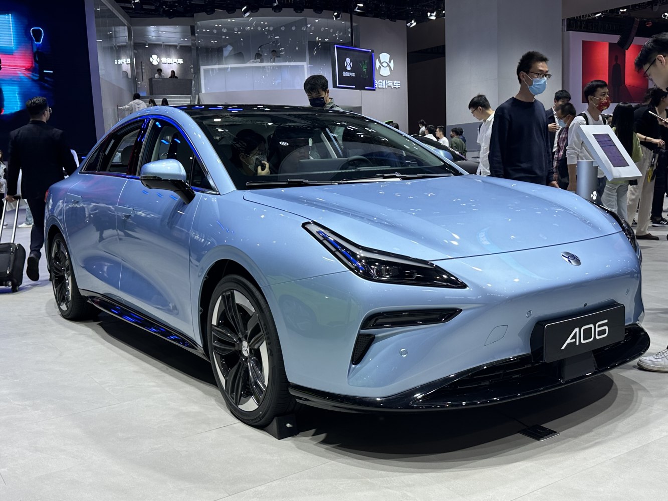 Sleek aerodynamic electric sedan with modern LED headlights