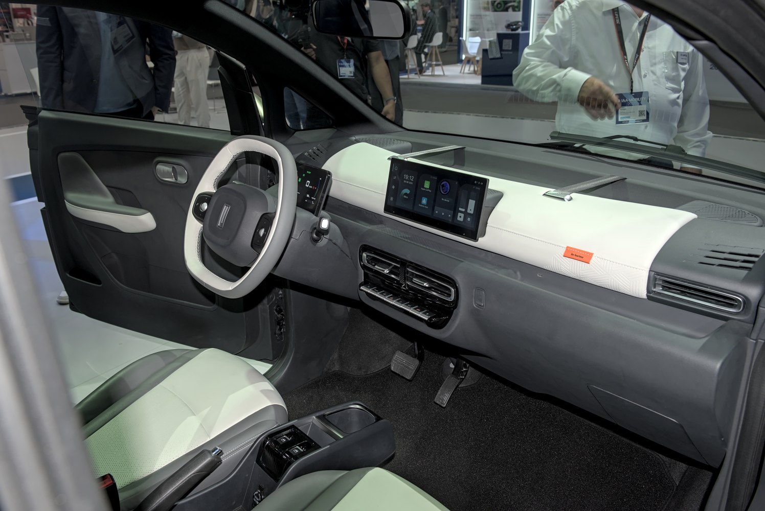 Dual digital displays and minimalist dashboard interior