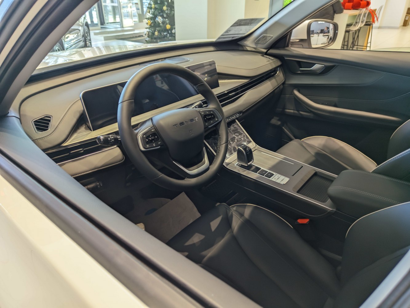 Modern steering wheel and digital dashboard interior