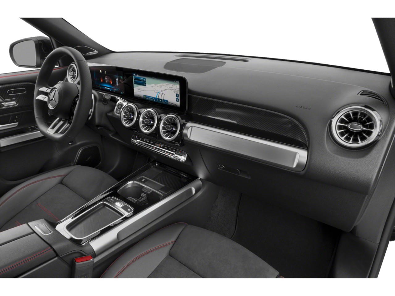 Digital dashboard and modern steering wheel in luxury car interior