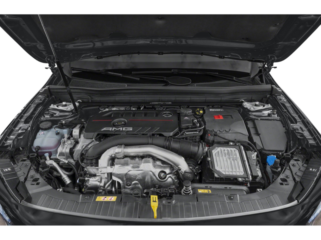 AMG engine bay with turbocharger and performance components