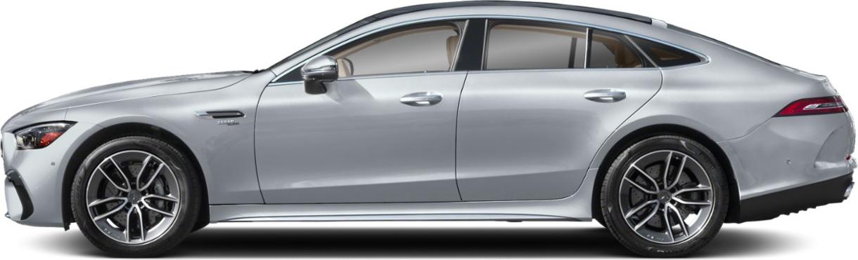Side profile of a sleek luxury four-door coupe with sporty alloy wheels.