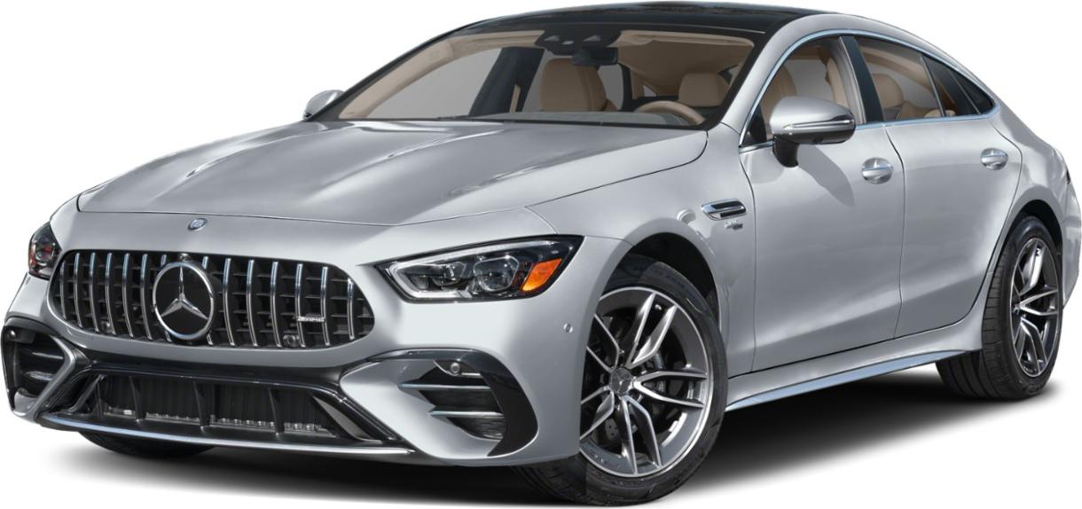 Front and side view of a 4-door coupe with distinctive grille and alloy wheels