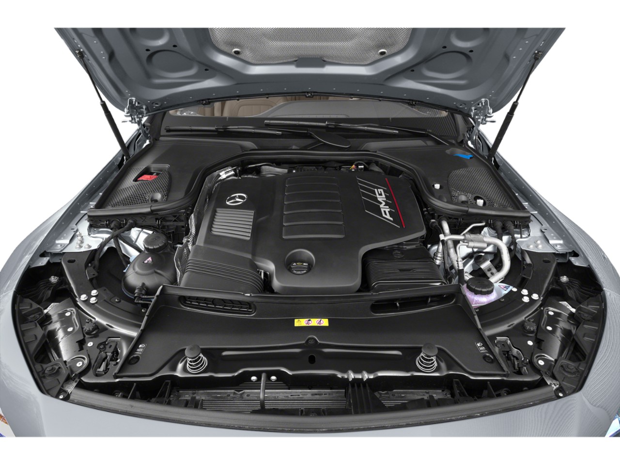 AMG engine bay with detailed engine cover and components
