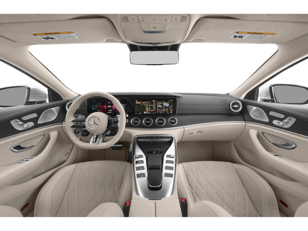Beige leather luxury seats and advanced digital dashboard with navigation and controls