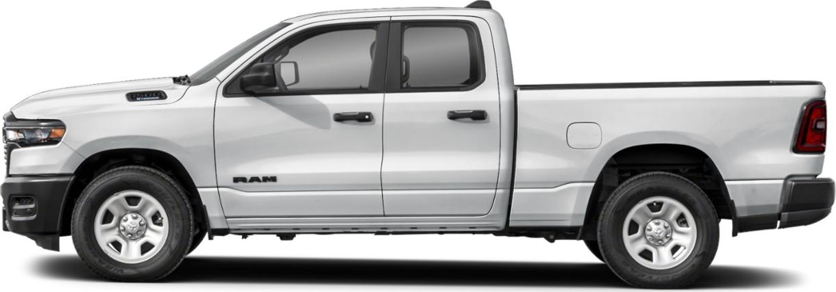 Side view of a pickup truck with quad cab and short bed