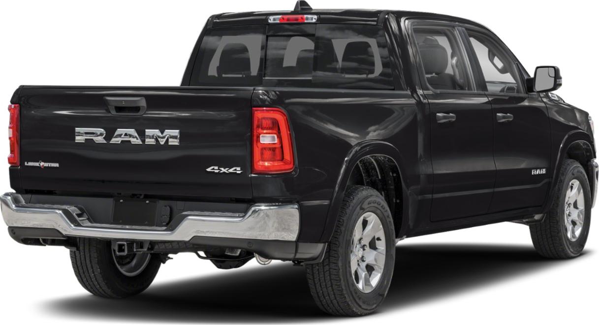 Rear side of black pickup truck with 4x4 drive and chrome bumper