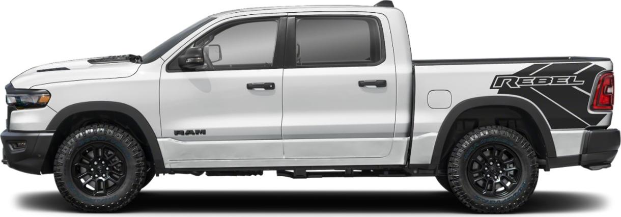 Pickup truck with off-road tires and Rebel edition graphics