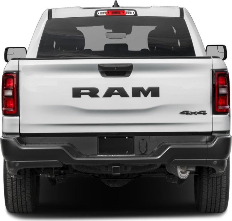 Rear view of 4x4 pickup truck with prominent tailgate and rear lights