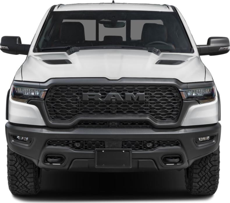 Front view of pickup with aggressive grille and hood vents