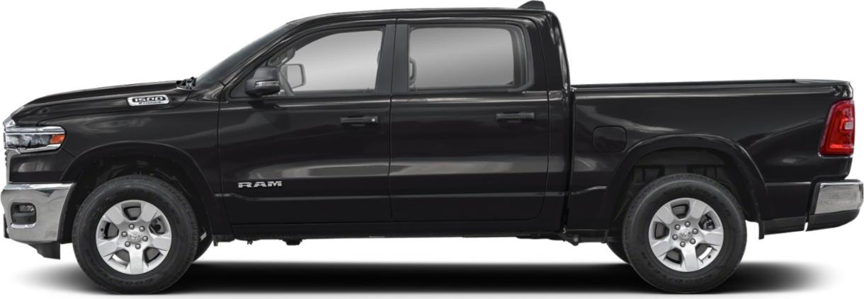 Side view of black pickup with Quad Cab and short bed