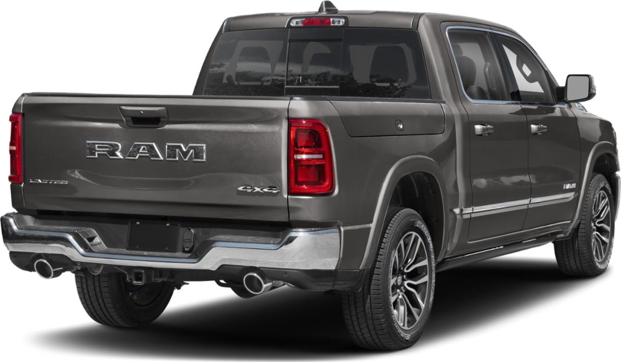 Rear view of pickup showing tailgate, dual exhaust, and alloy wheels