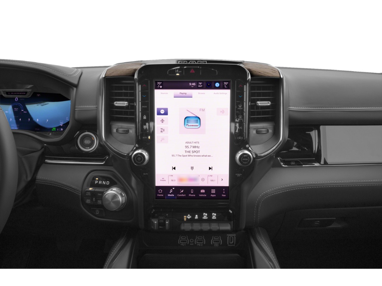 Large central touchscreen and digital rotary gear selector interior