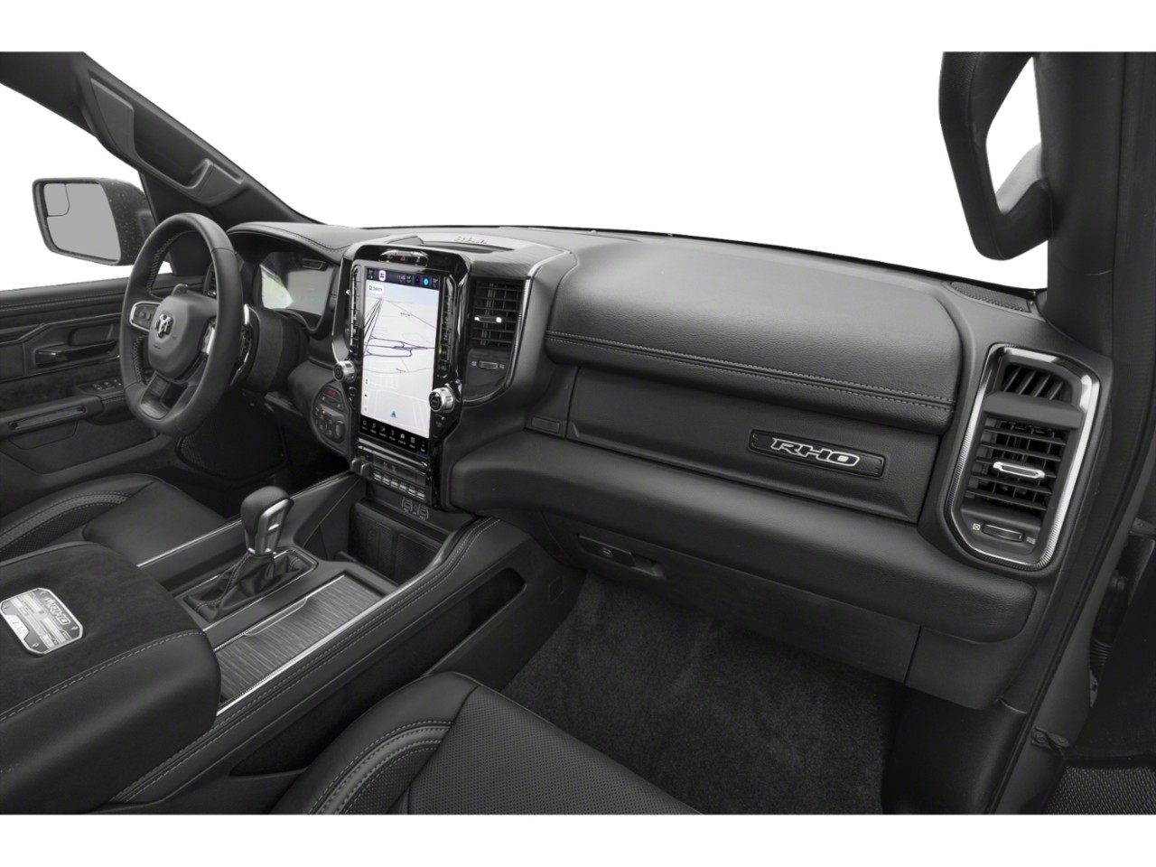 Vertical touchscreen and premium black leather interior with RAM RHO branding