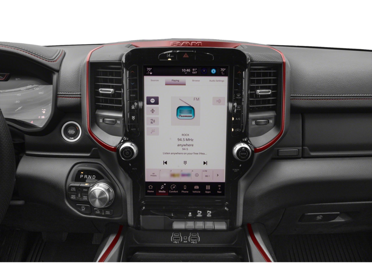 Central touchscreen and control panel in a vehicle interior