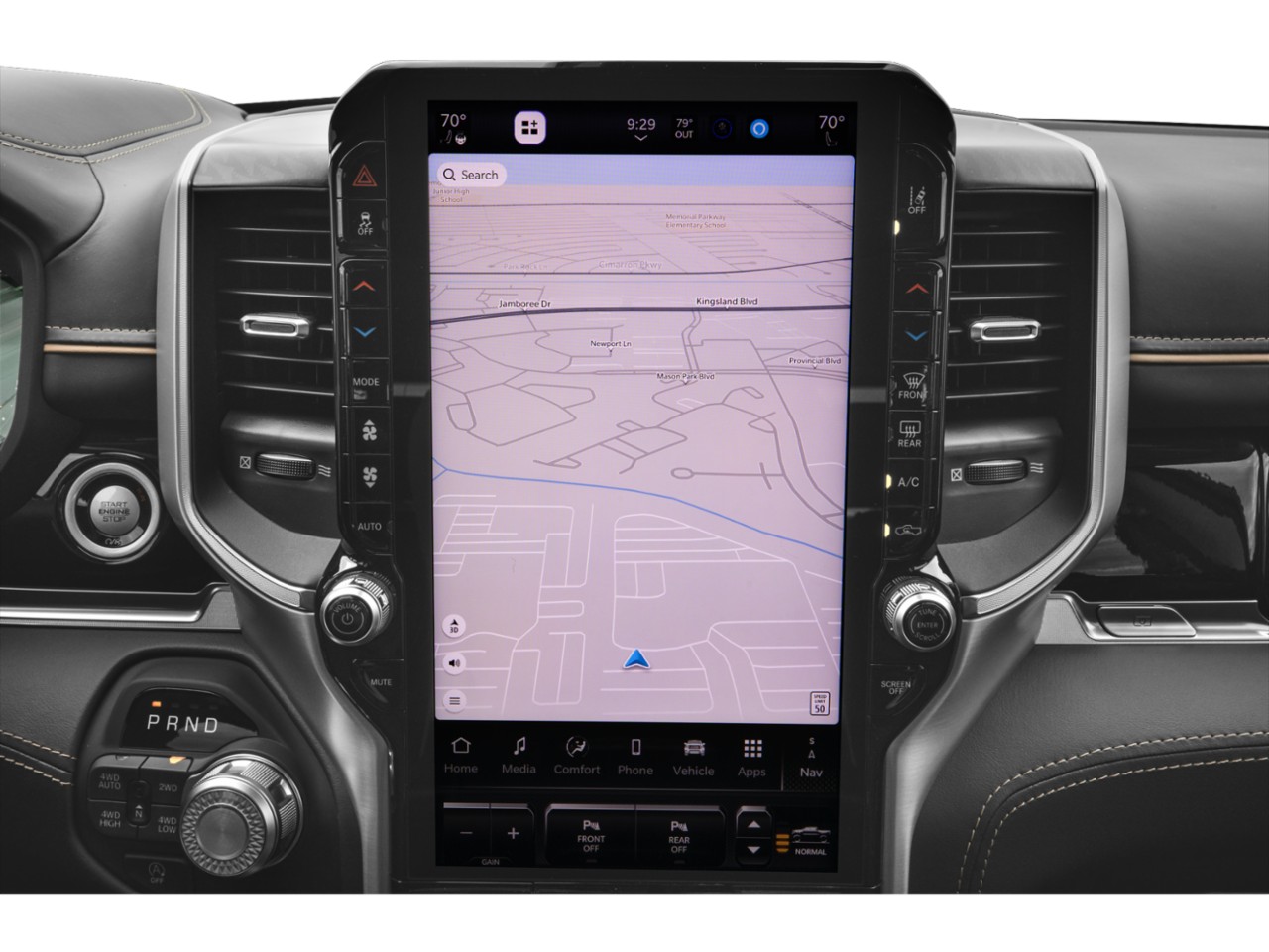 Large vertical touchscreen with navigation and vehicle controls