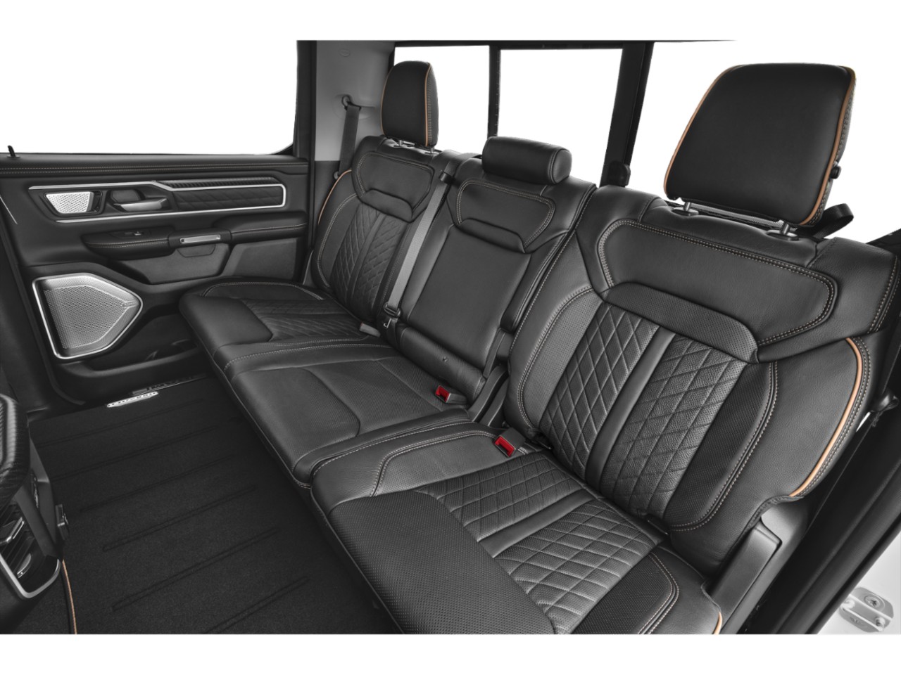 Black leather rear seats with diamond stitching and premium trim.