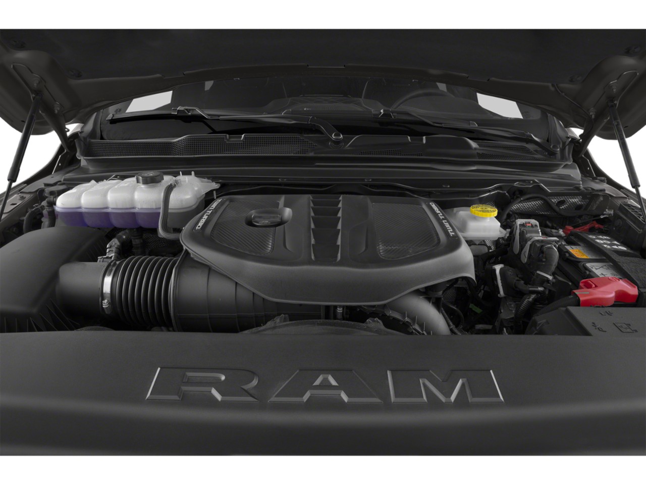 Diesel turbo engine in RAM 1500 engine bay with clean layout