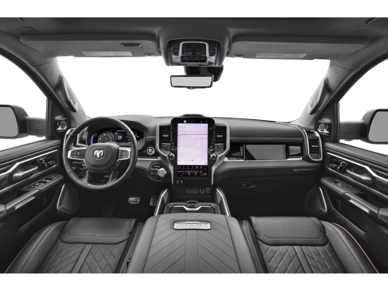 Luxurious interior with digital dashboard and vertical touchscreen infotainment