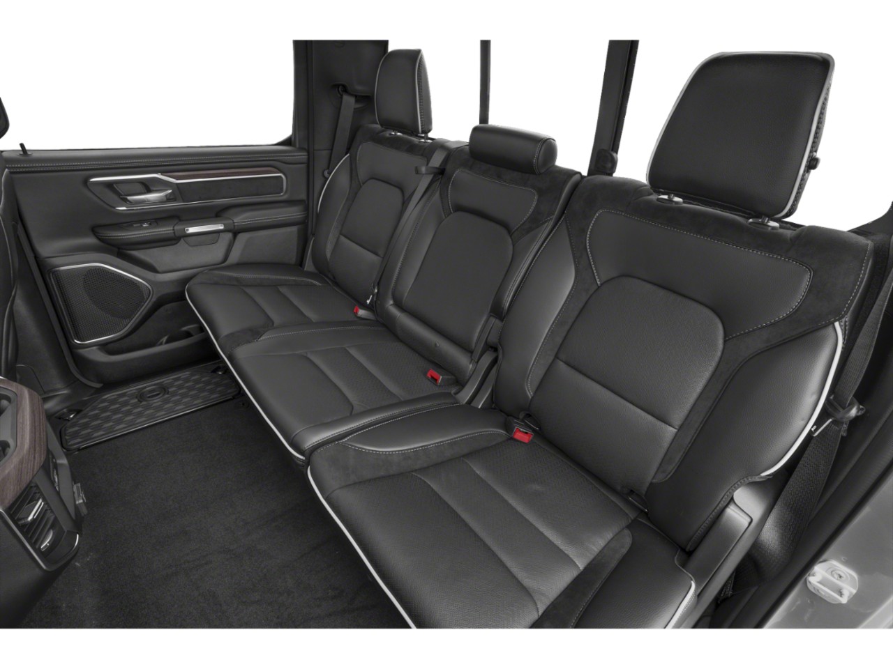 Rear seat interior with black leather upholstery and ergonomic design