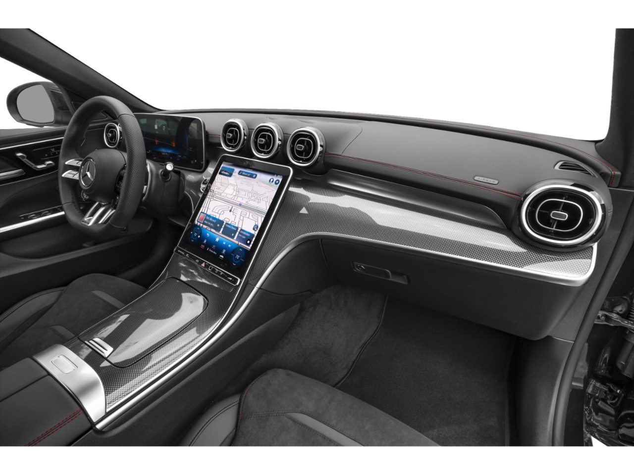 Futuristic dashboard with touchscreen and circular vents