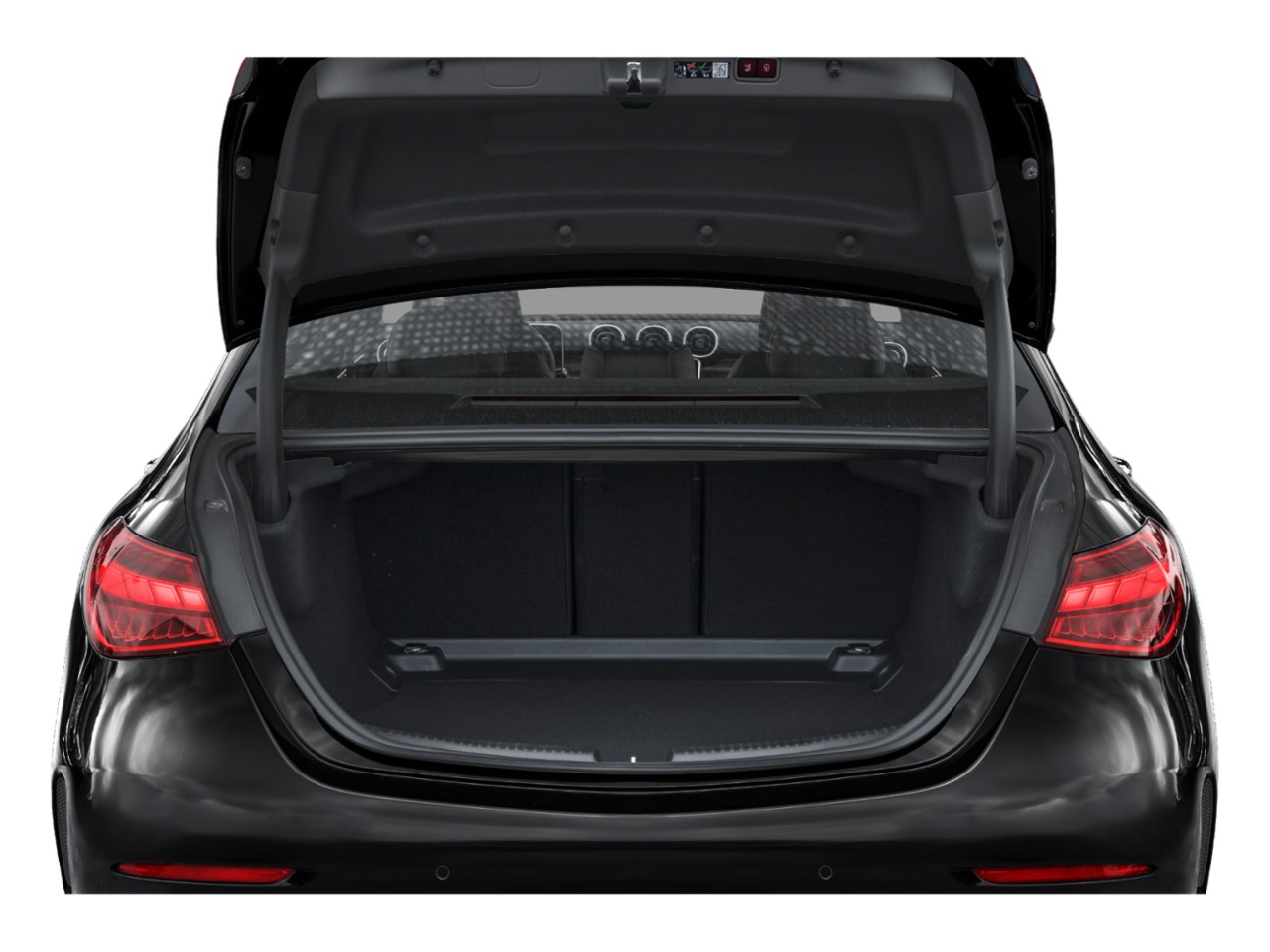 Open trunk with spacious rear storage and visible interior rear seats