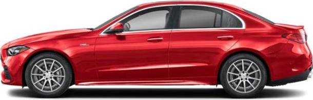 Side view of a red sedan with alloy wheels and streamlined design