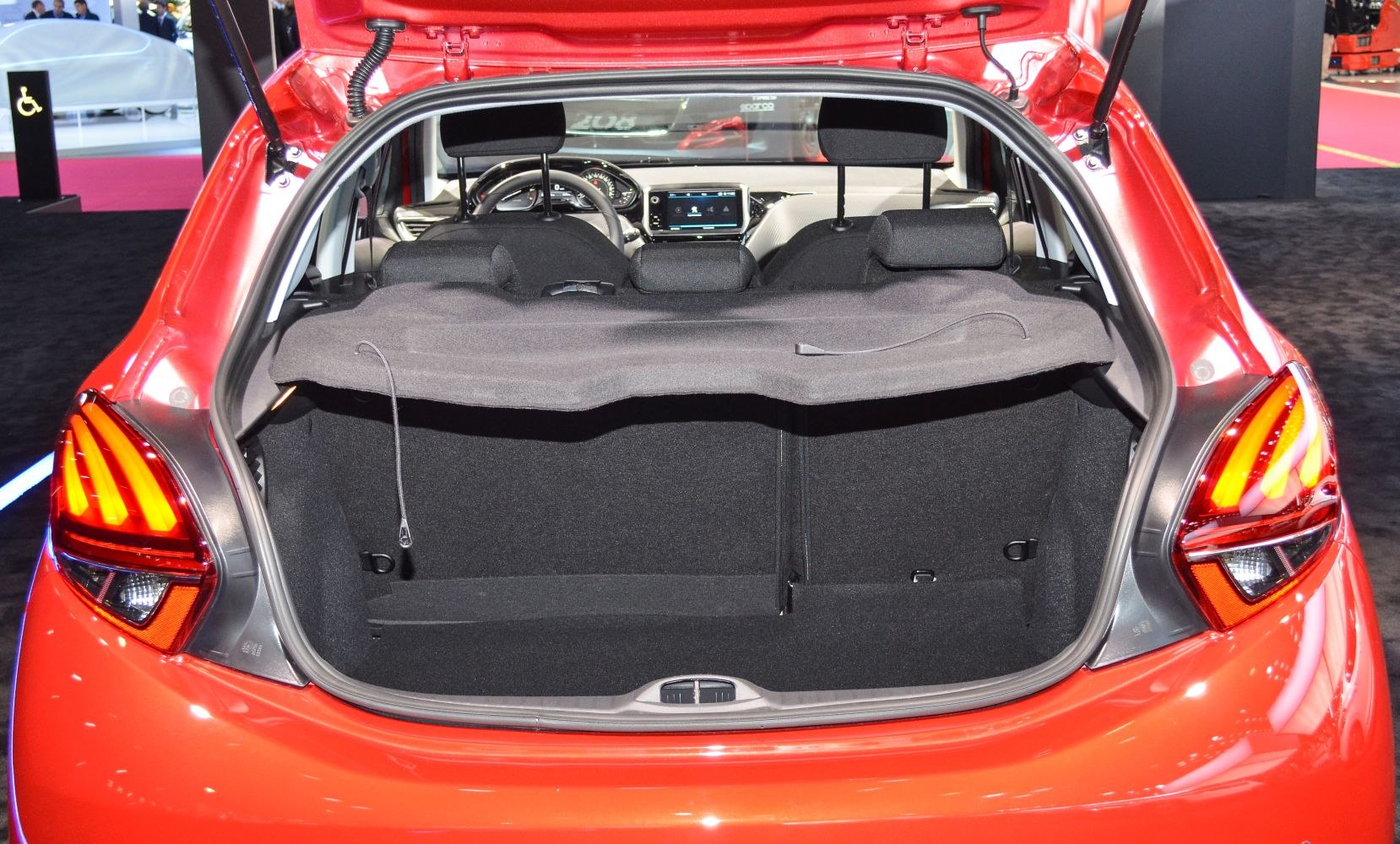 Open hatchback trunk with cargo space and rear seats visible