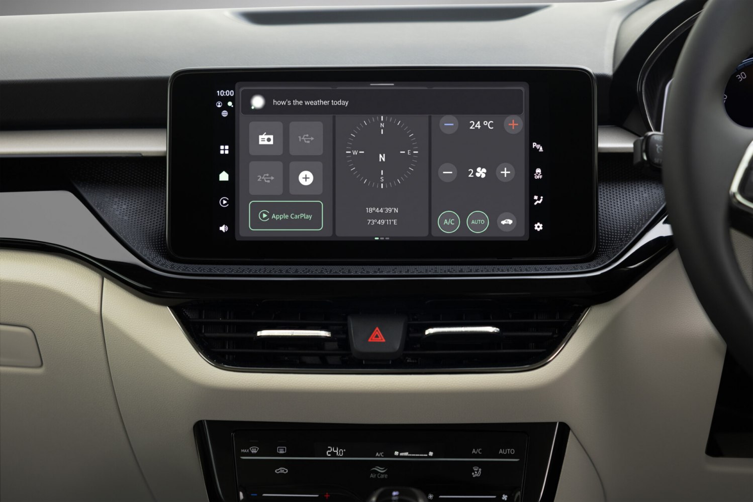 Touchscreen infotainment with climate control and compass