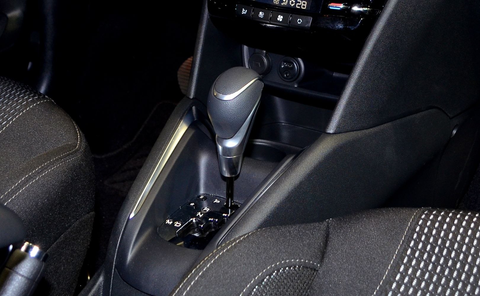 Automatic gear shift lever and center console interior details